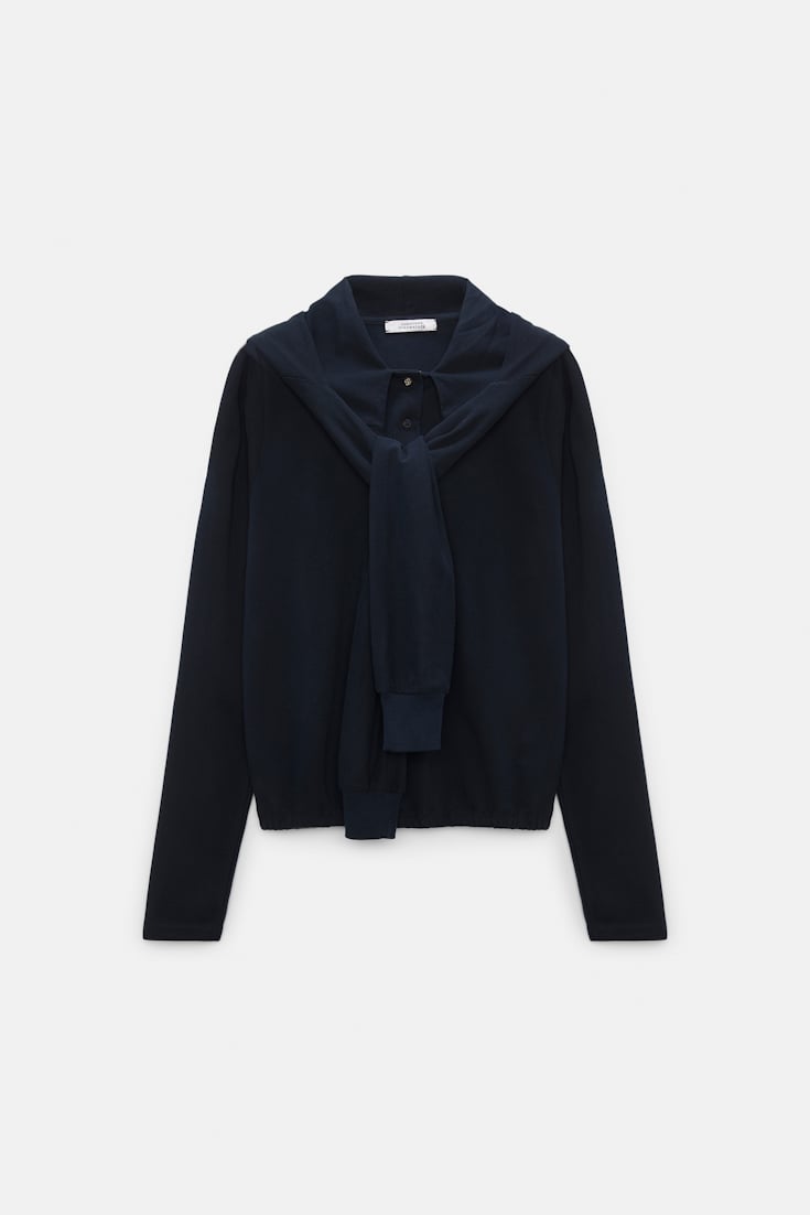 Dorothee Schumacher Longsleeve mit Kapuze und Lagenlook dark navy