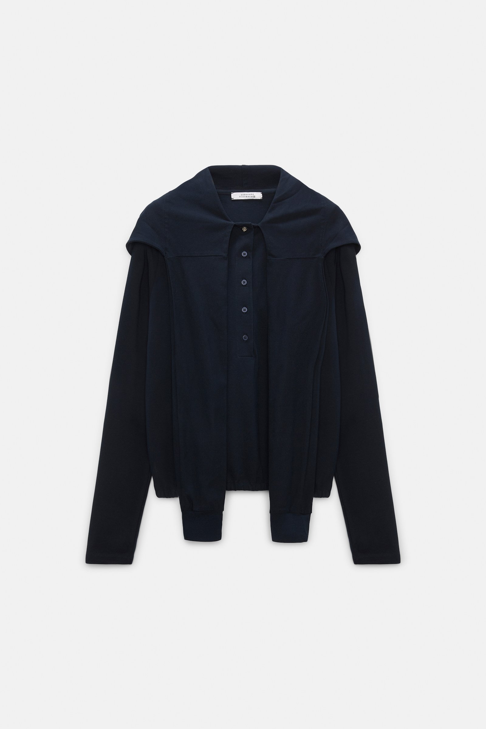 Dorothee Schumacher Longsleeve mit Kapuze und Lagenlook dark navy