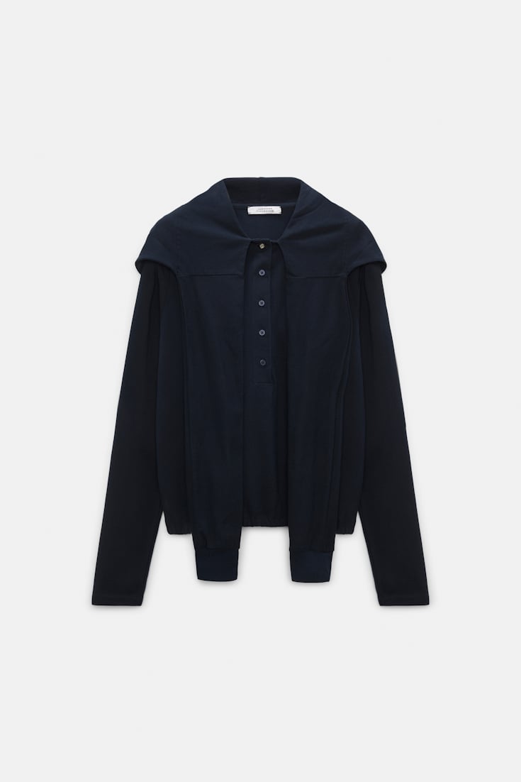 Dorothee Schumacher Longsleeve mit Kapuze und Lagenlook dark navy