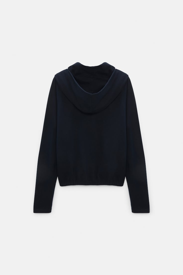 Dorothee Schumacher Longsleeve mit Kapuze und Lagenlook dark navy