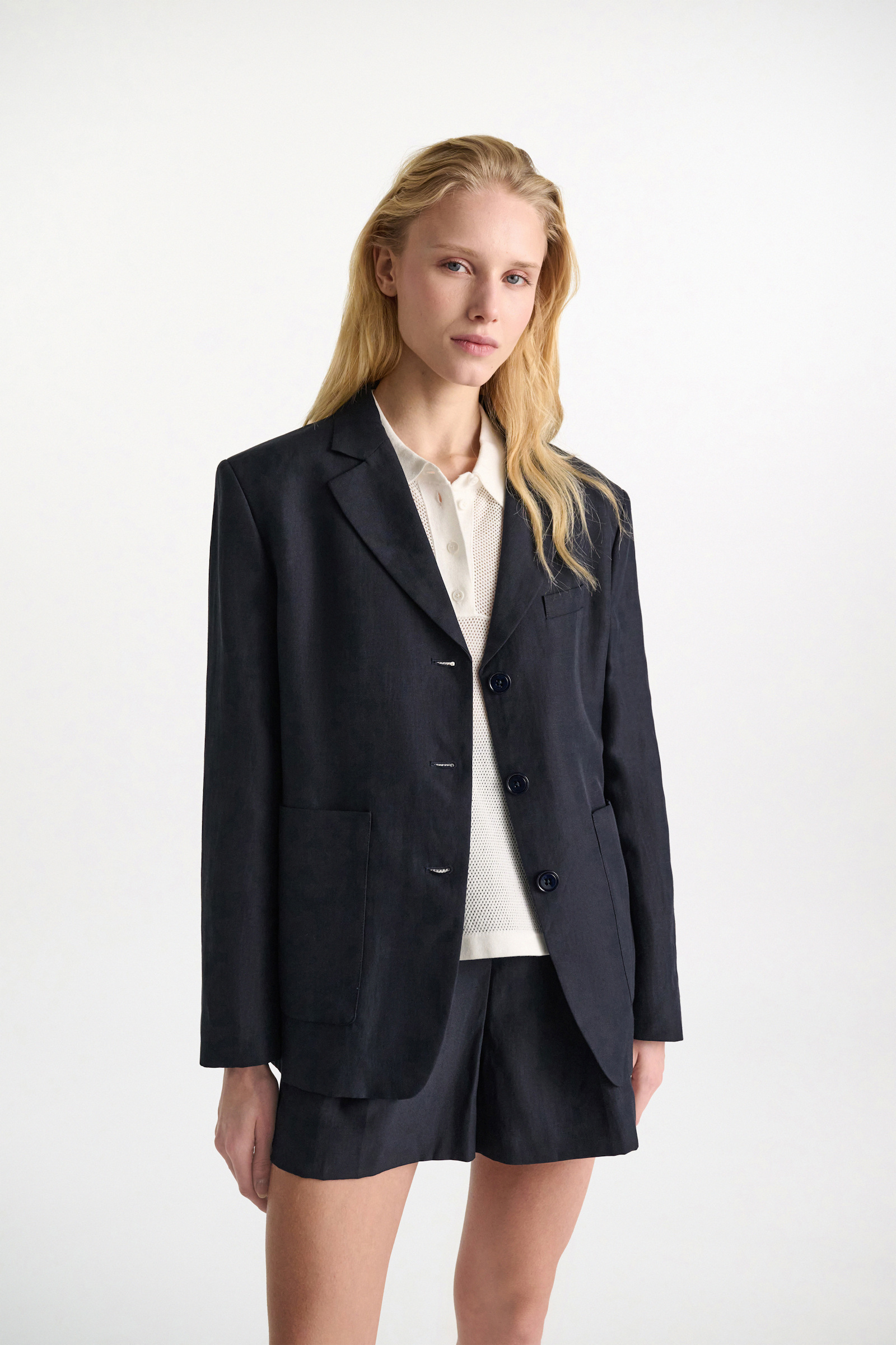 Dorothee Schumacher Technical linen blazer dark navy