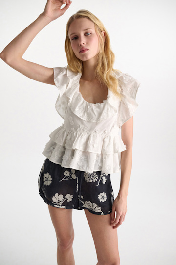 Dorothee Schumacher Crinkle ramie printed shorts navy shell