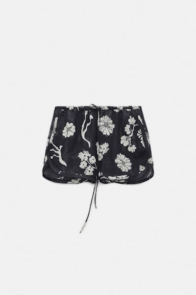 Dorothee Schumacher Shorts aus bedrucktem Crinkle Ramie navy shell