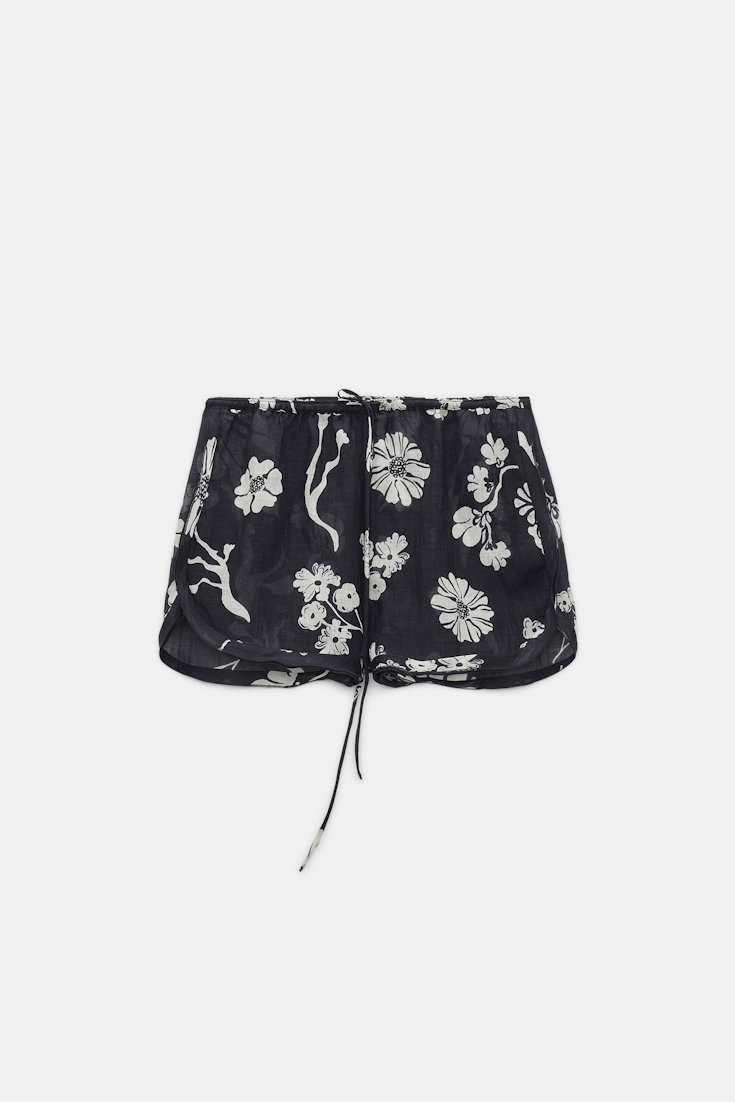 Dorothee Schumacher Crinkle ramie printed shorts navy shell