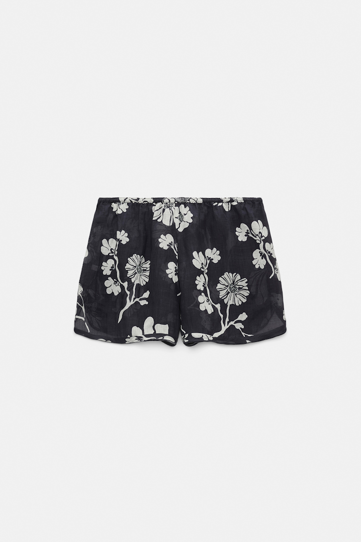 Dorothee Schumacher Crinkle ramie printed shorts navy shell