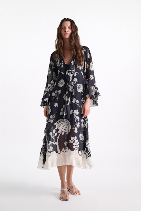 Crinkle ramie signature print maxi dress