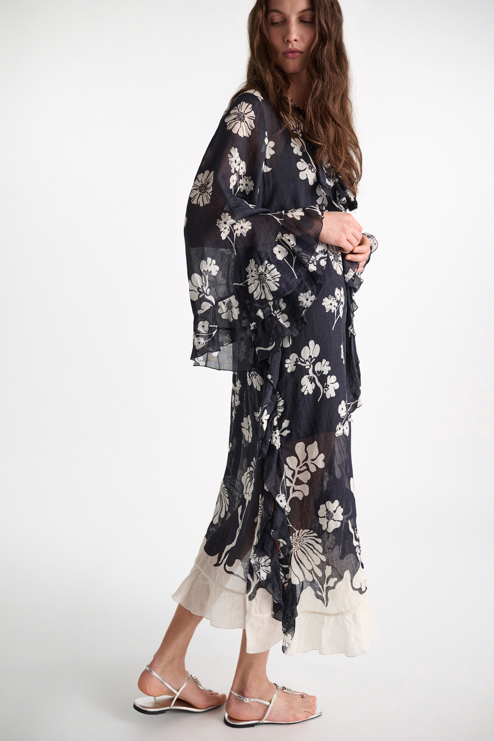 Dorothee Schumacher Maxikleid aus bedrucktem Crinkle Ramie navy shell