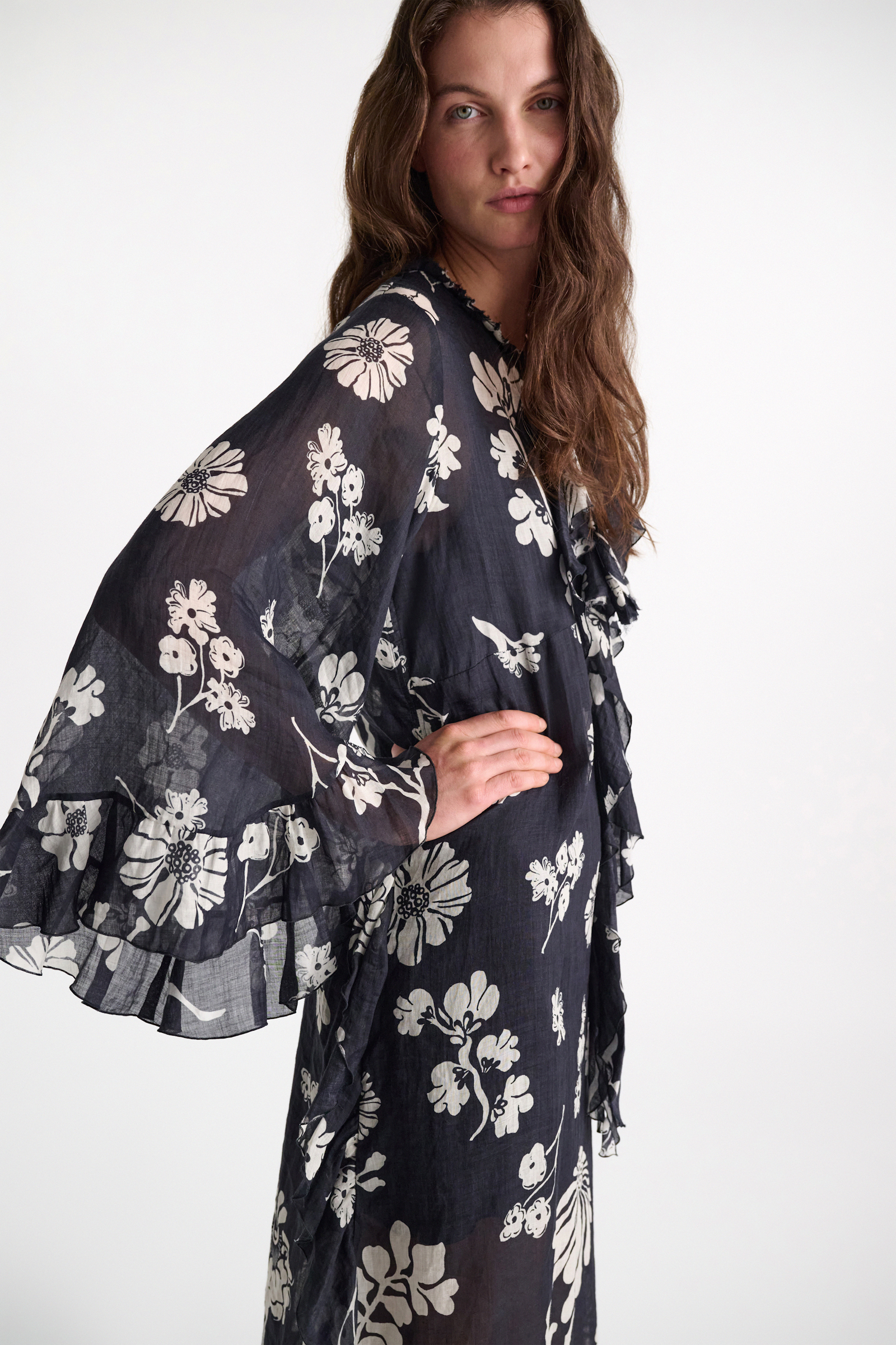 Dorothee Schumacher Maxikleid aus bedrucktem Crinkle Ramie navy shell