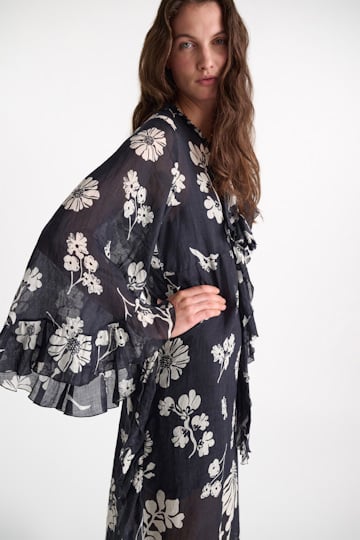 Dorothee Schumacher Maxikleid aus bedrucktem Crinkle Ramie navy shell