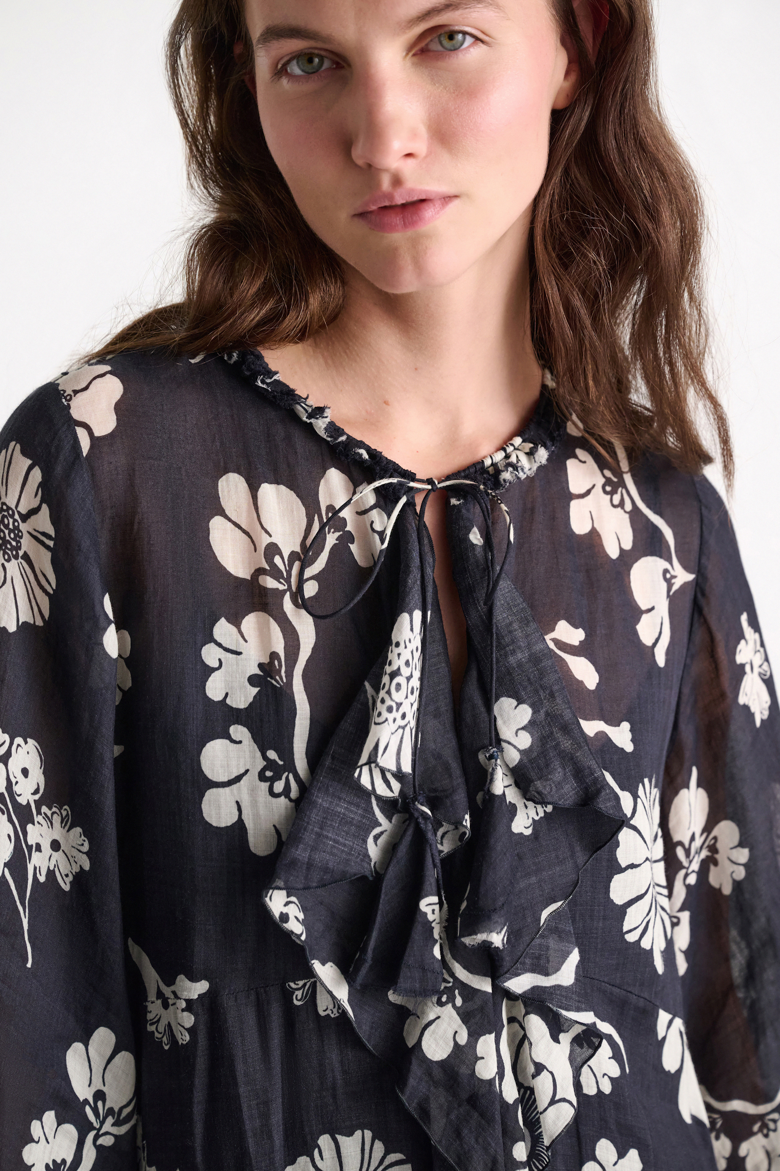 Dorothee Schumacher Maxikleid aus bedrucktem Crinkle Ramie navy shell