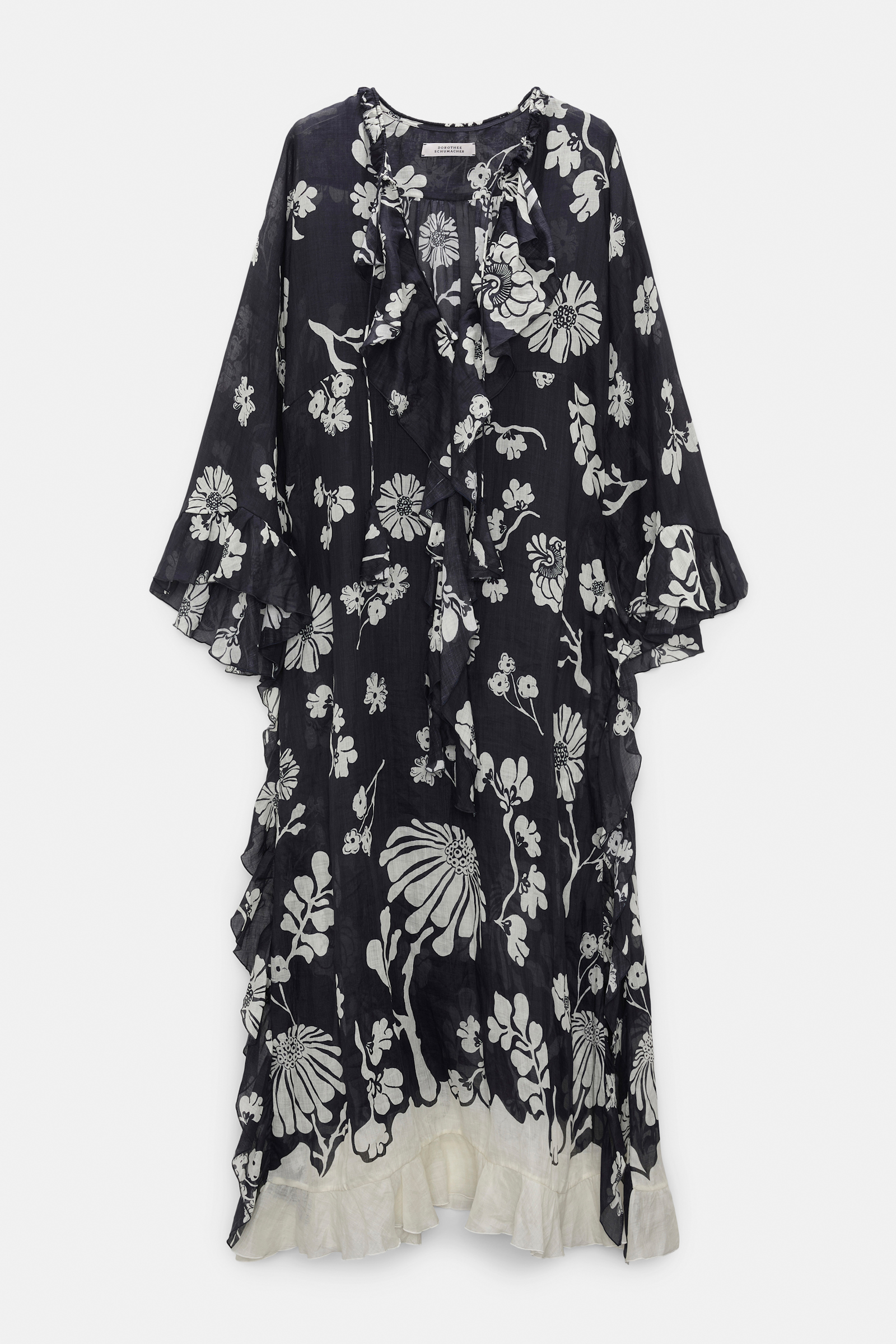 Dorothee Schumacher Maxikleid aus bedrucktem Crinkle Ramie navy shell