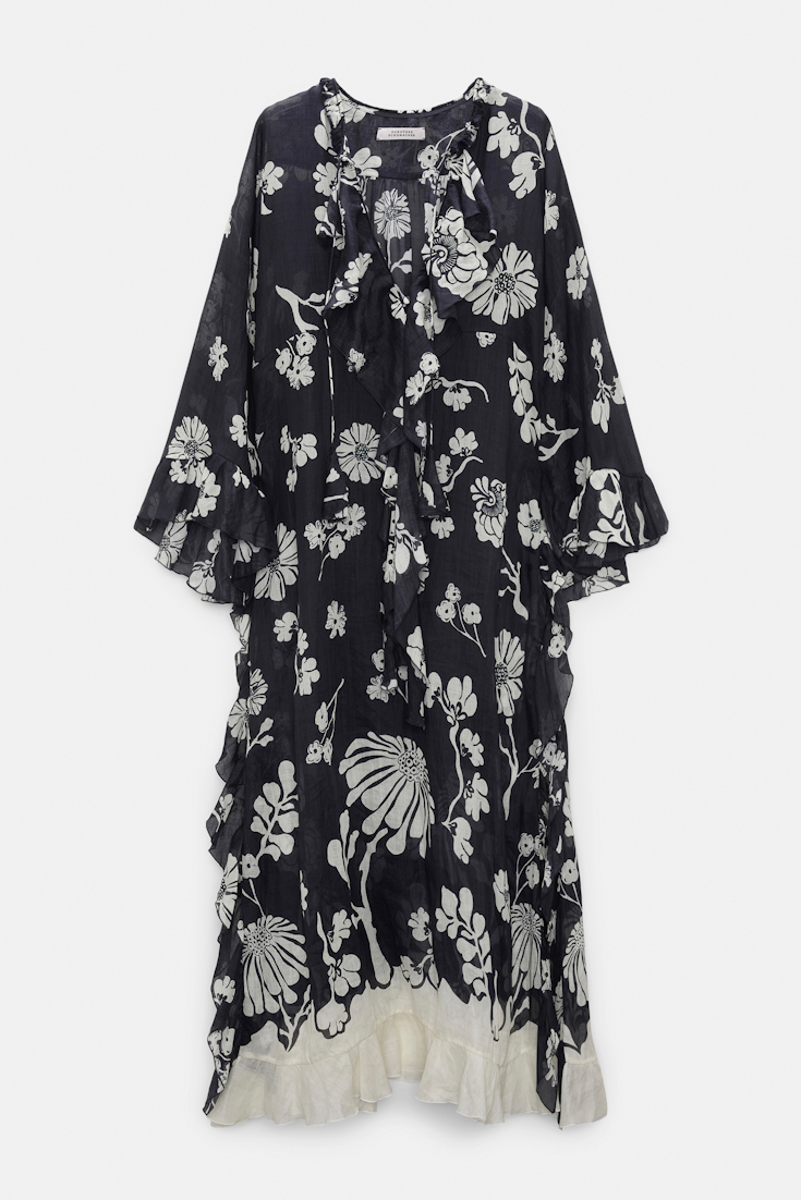 Dorothee Schumacher Maxikleid aus bedrucktem Crinkle Ramie navy shell