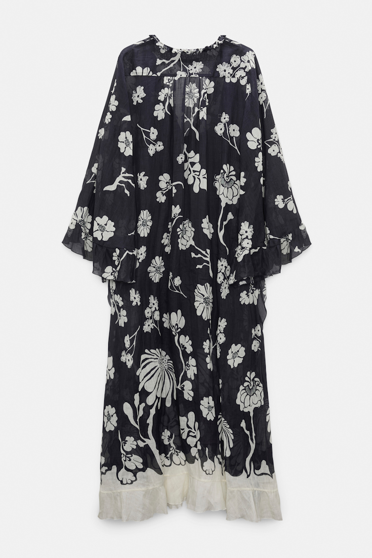 Dorothee Schumacher Maxikleid aus bedrucktem Crinkle Ramie navy shell