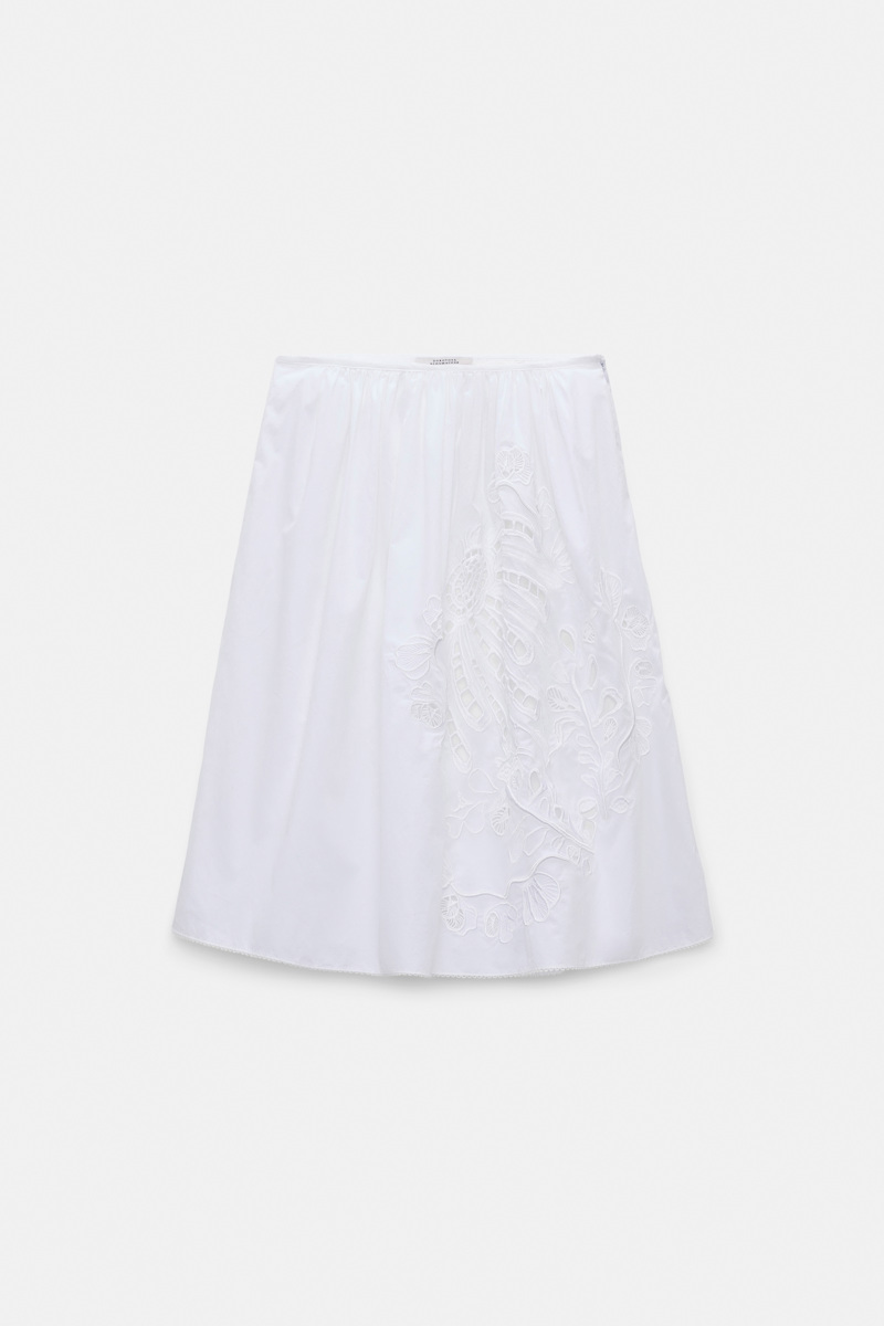 Dorothee Schumacher Women's White Cotton Skirt With Broderie Anglaise Embroidery Medium