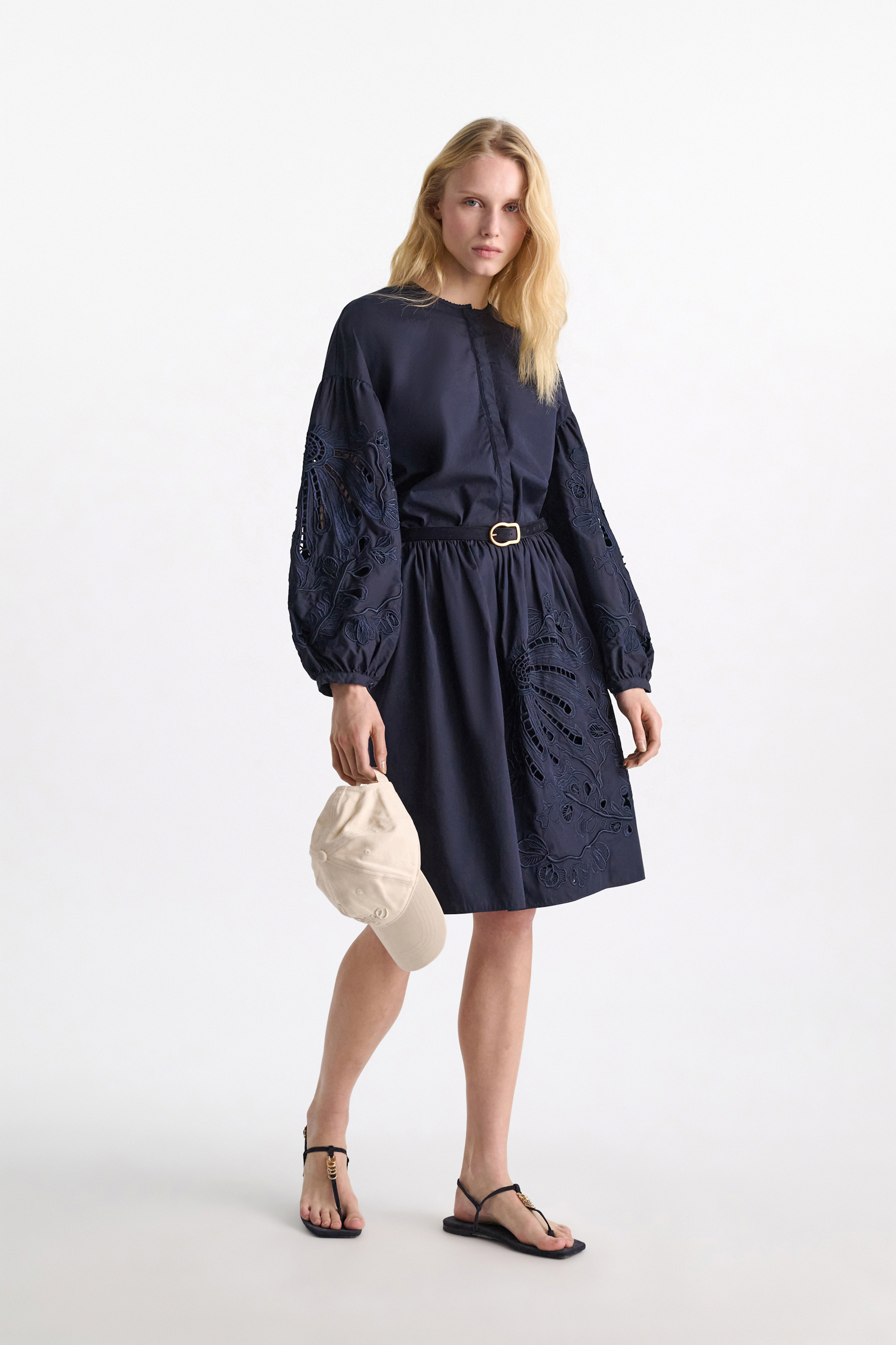 Dorothee Schumacher Cotton skirt with broderie anglaise embroidery dark navy