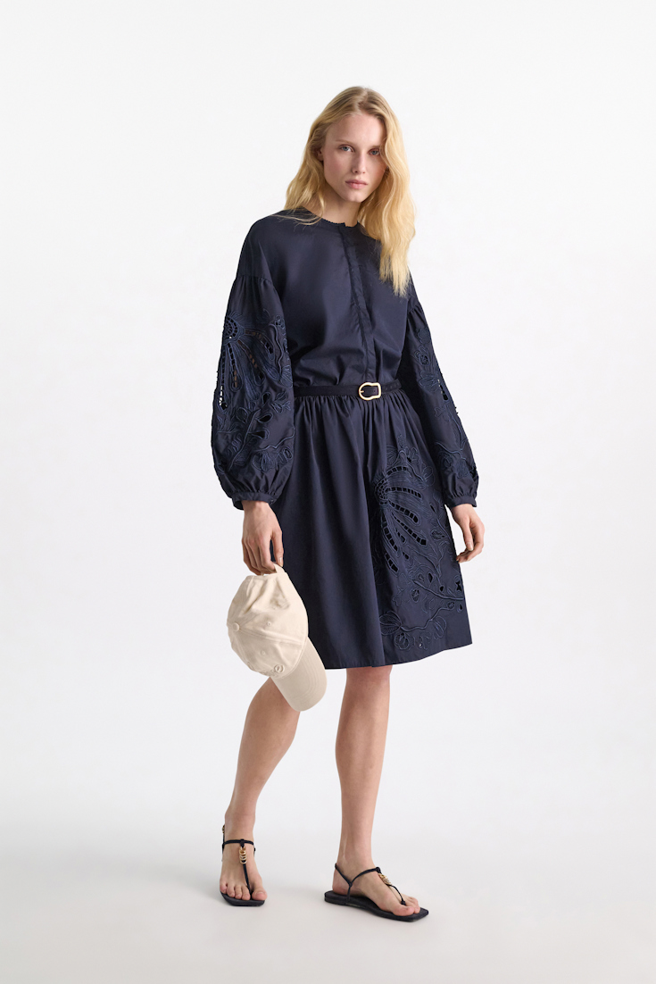 Dorothee Schumacher Cotton skirt with broderie anglaise embroidery dark navy