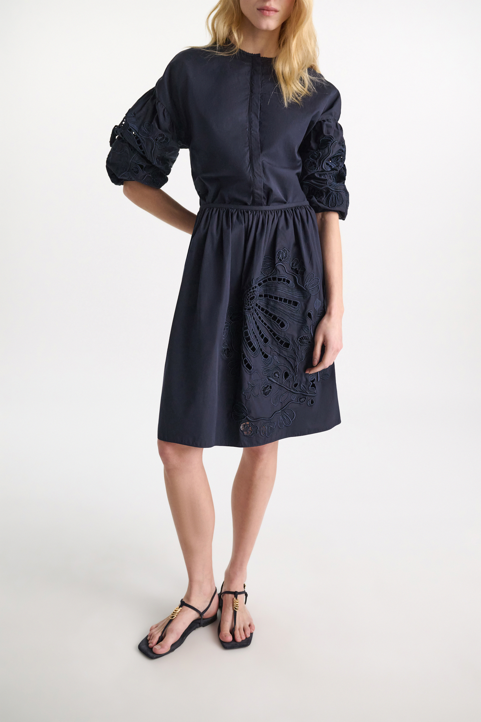 Dorothee Schumacher Cotton skirt with broderie anglaise embroidery dark navy