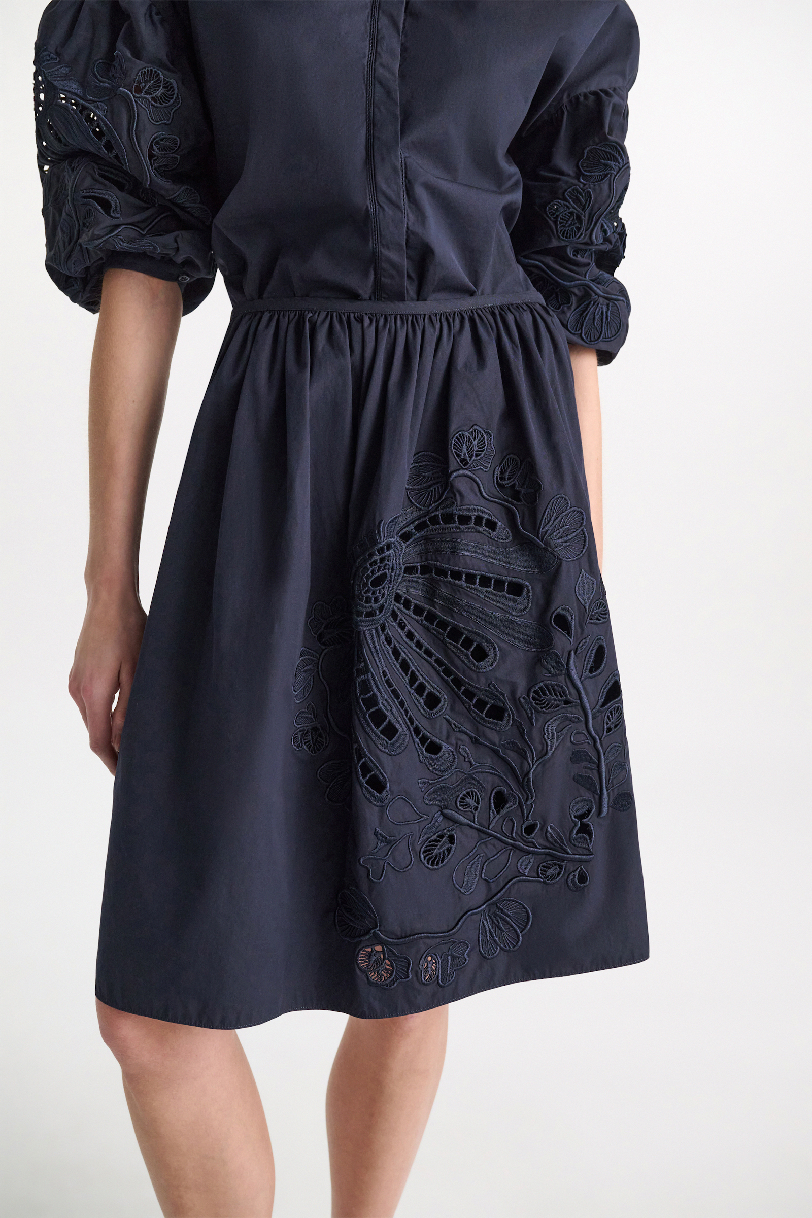 Dorothee Schumacher Cotton skirt with broderie anglaise embroidery dark navy