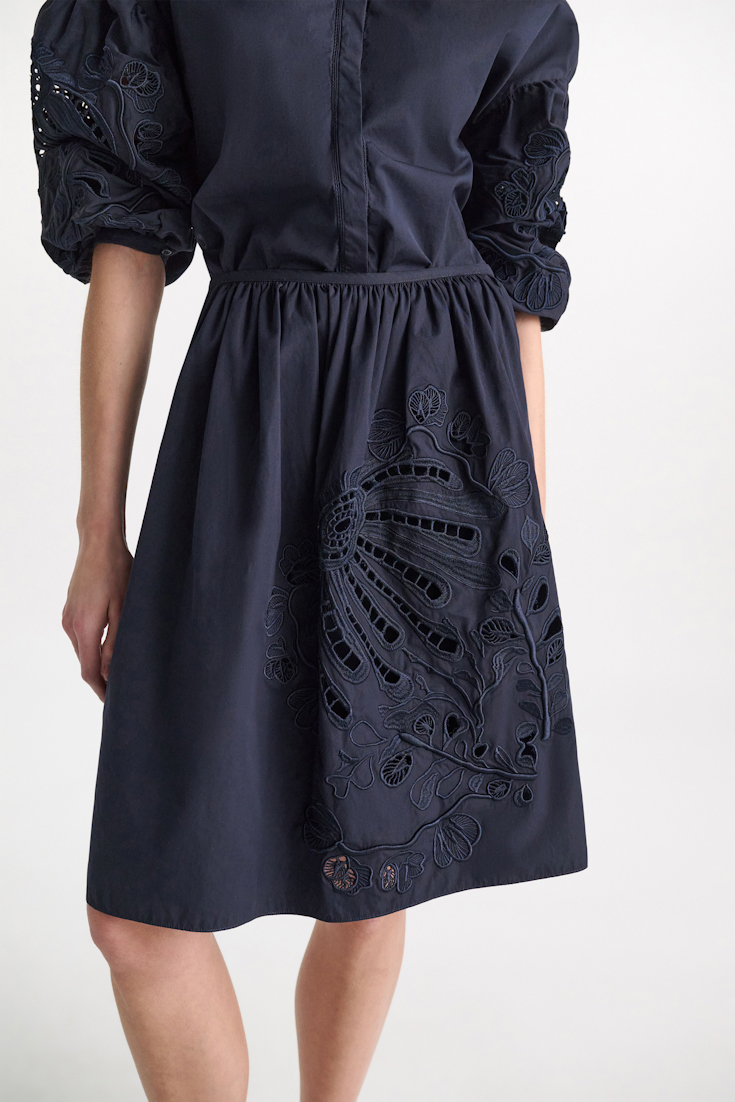 Dorothee Schumacher Cotton skirt with broderie anglaise embroidery dark navy