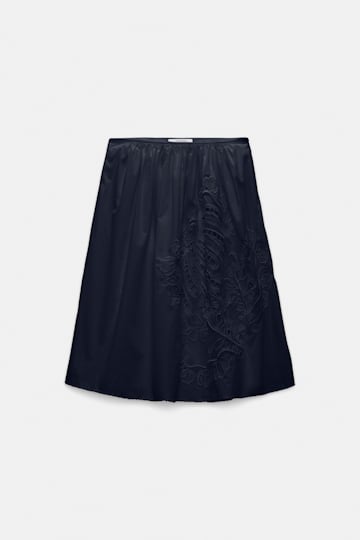 Dorothee Schumacher Cotton skirt with broderie anglaise embroidery dark navy