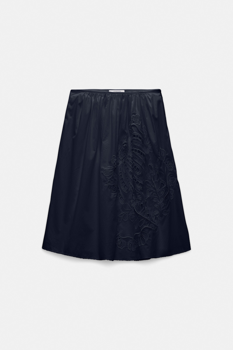 Dorothee Schumacher Women's Blue Cotton Skirt With Broderie Anglaise Embroidery Small