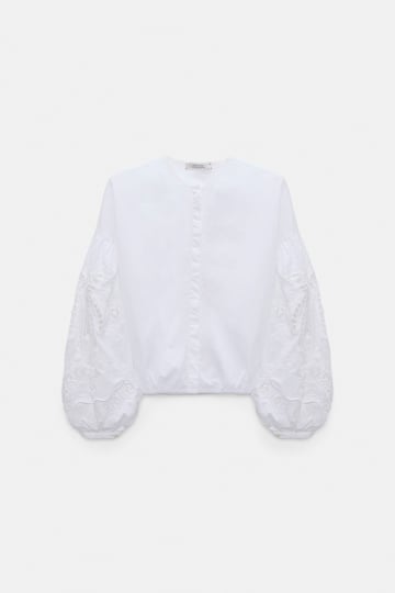 Dorothee Schumacher Bluse mit Broderie-Anglais-Stickerei aus Baumwolle pure white