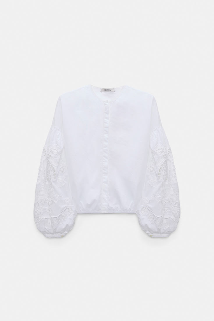 Dorothee Schumacher Bluse mit Broderie-Anglais-Stickerei aus Baumwolle pure white