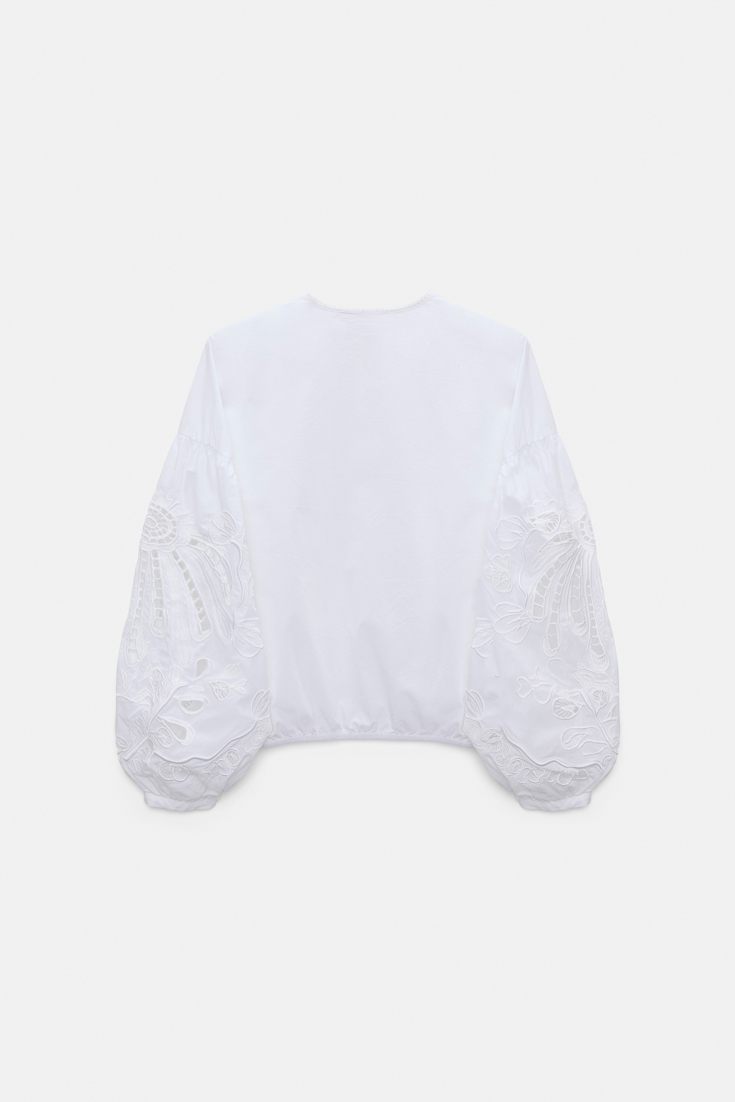Dorothee Schumacher Bluse mit Broderie-Anglais-Stickerei aus Baumwolle pure white