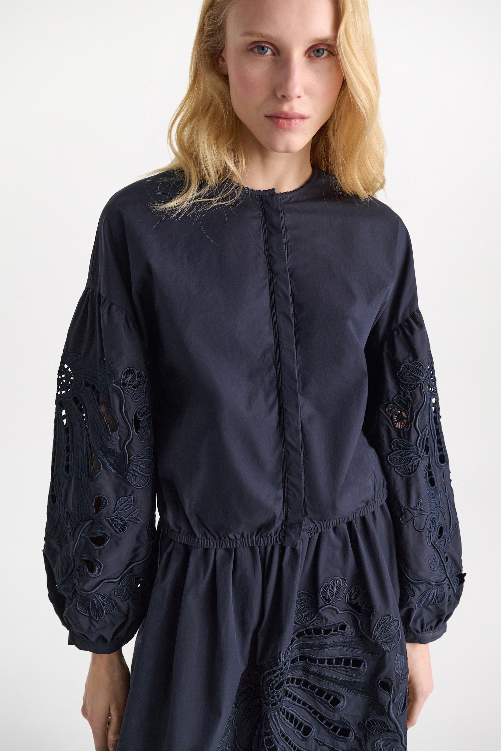 Dorothee Schumacher Cotton blouse with broderie anglaise embroidery dark navy