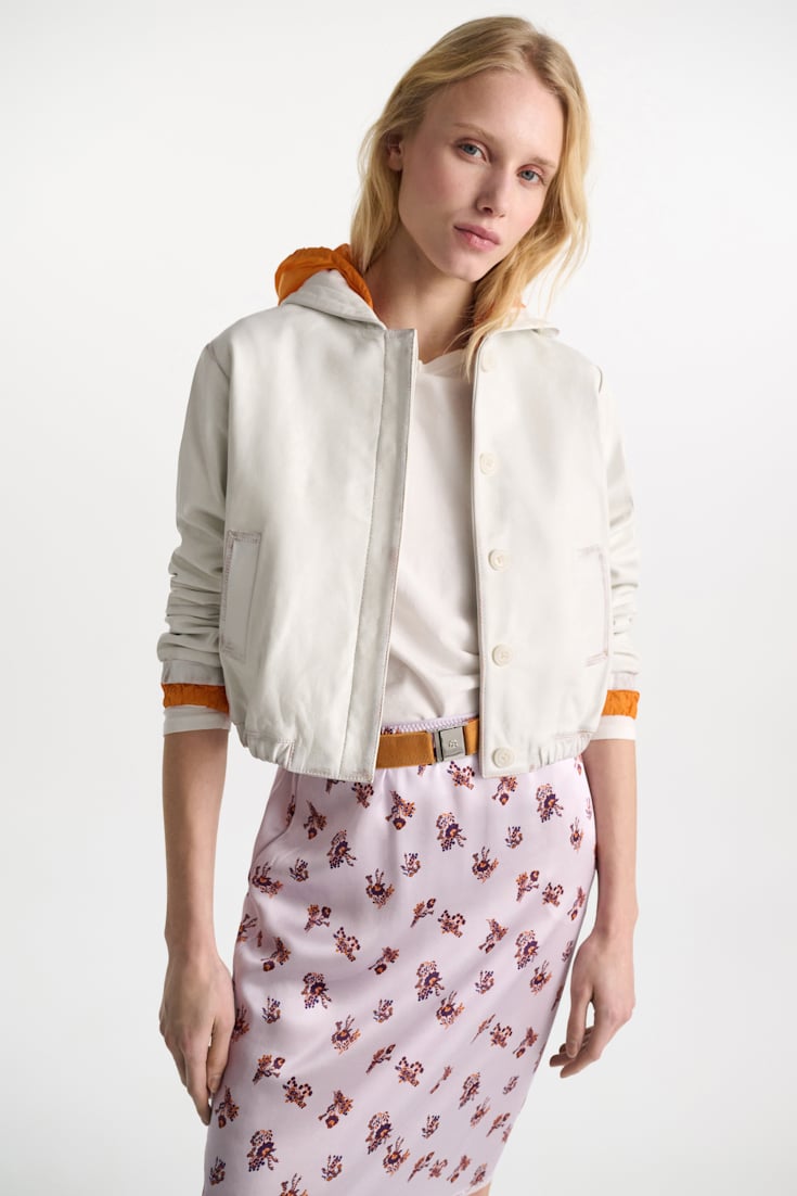 Dorothee Schumacher Leather hoodie with brush-off finish effect white caramell