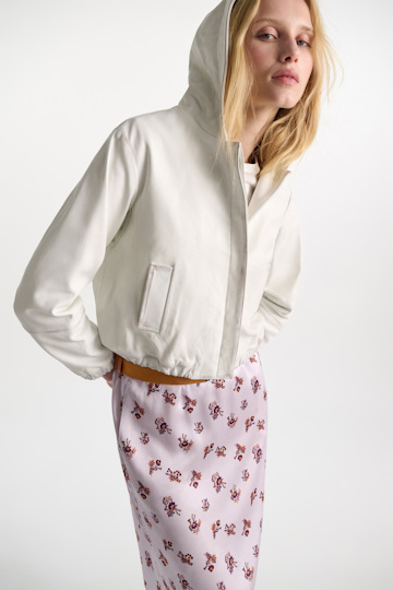 Dorothee Schumacher Leather hoodie with brush-off finish effect white caramell