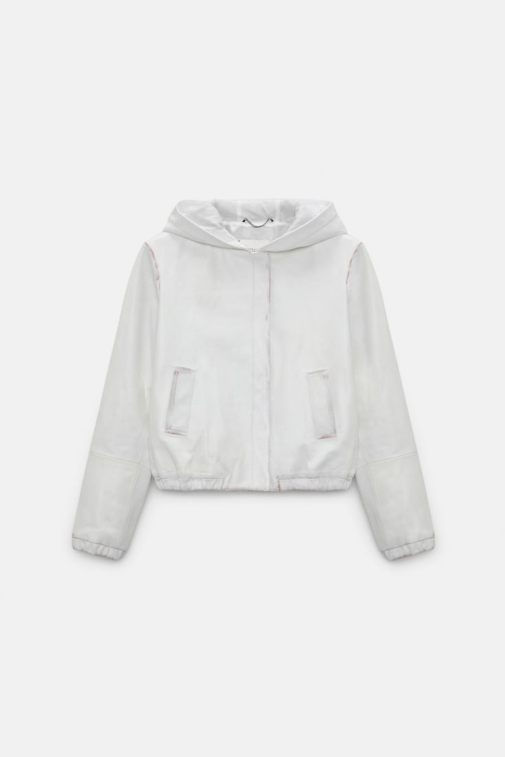 Dorothee Schumacher Leather hoodie with brush-off finish effect white caramell