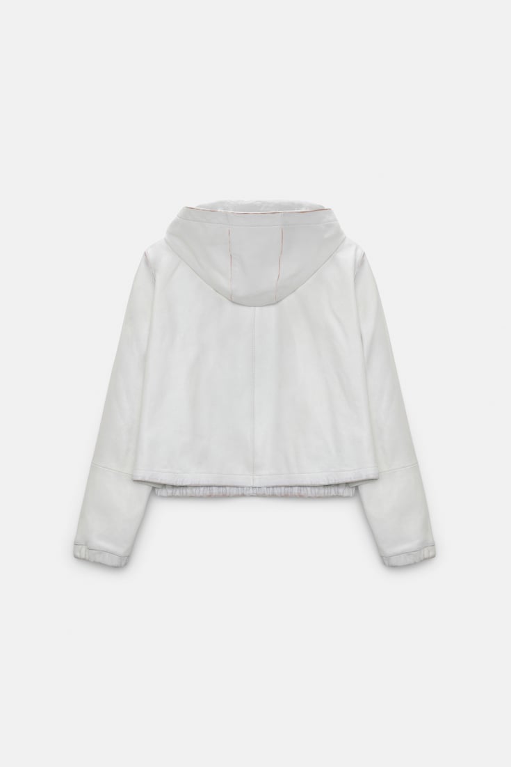 Dorothee Schumacher Leather hoodie with brush-off finish effect white caramell