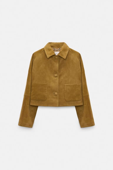 Dorothee Schumacher Lederjacke aus Veloursleder greenish brown