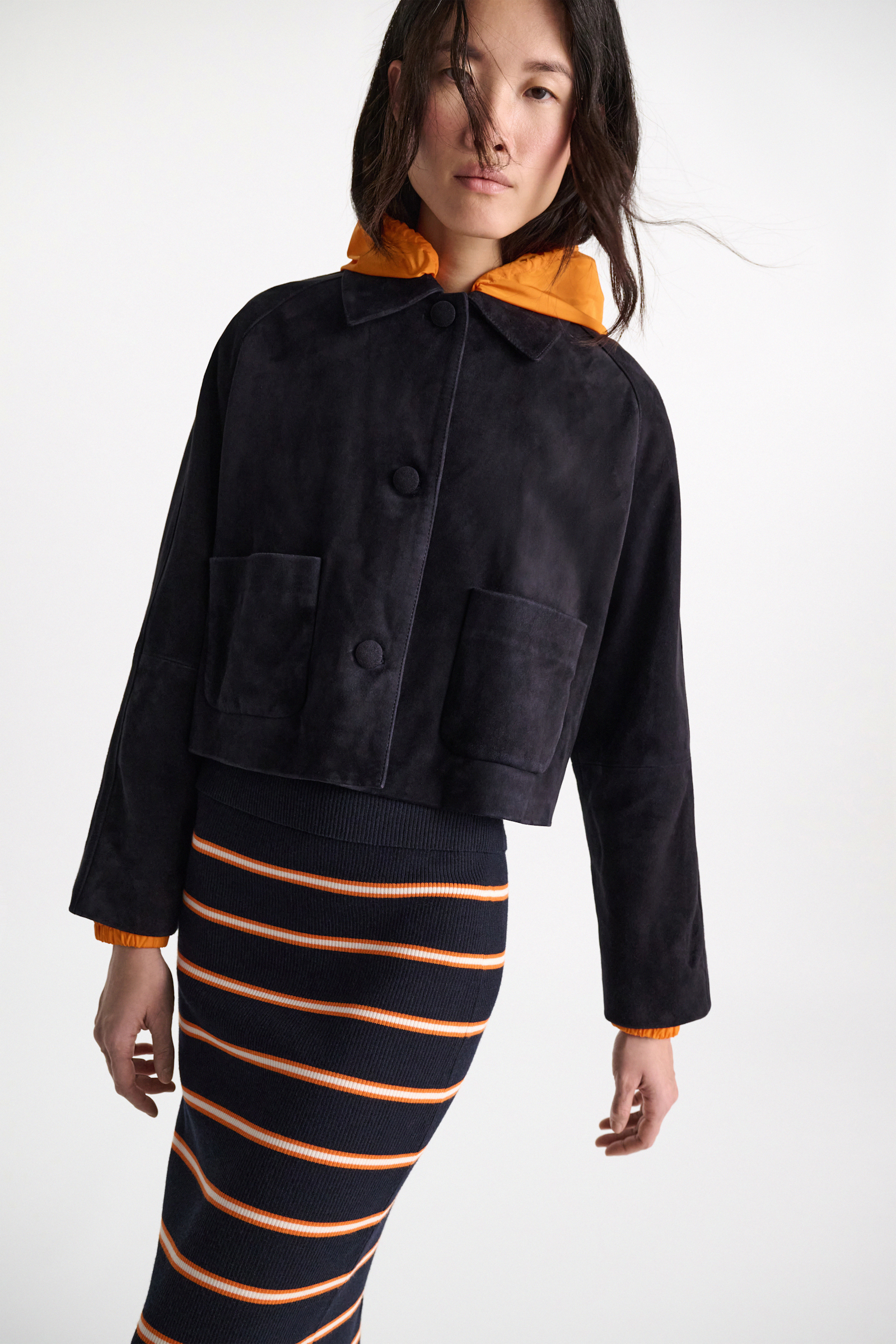 Dorothee Schumacher Lederjacke aus Veloursleder dark navy