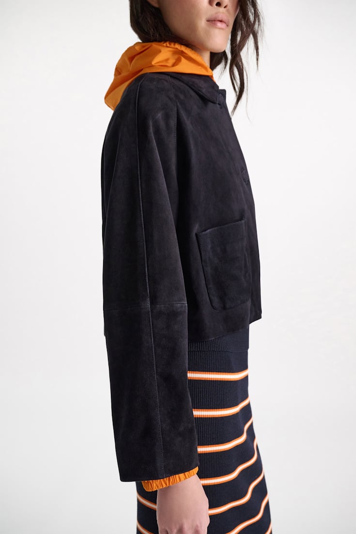 Dorothee Schumacher Lederjacke aus Veloursleder dark navy