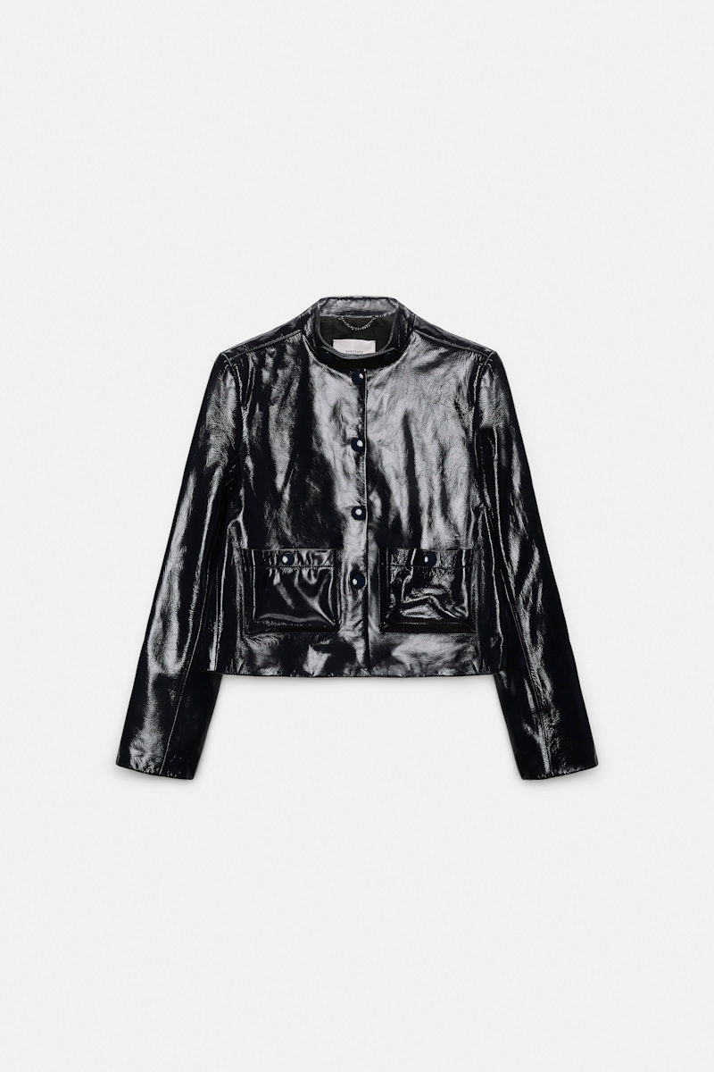 Dorothee Schumacher Women's Blue Patent Leather Jacket Large