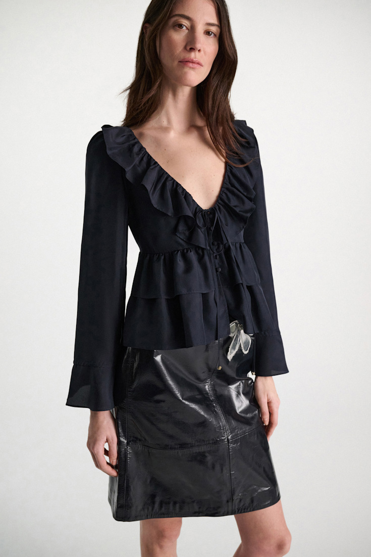 Dorothee Schumacher Tunic-style blouse in Habotai silk dark navy