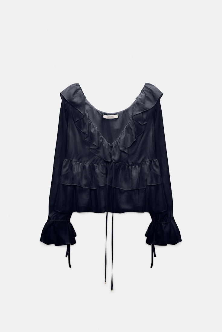 Dorothee Schumacher Tunic-style blouse in Habotai silk dark navy