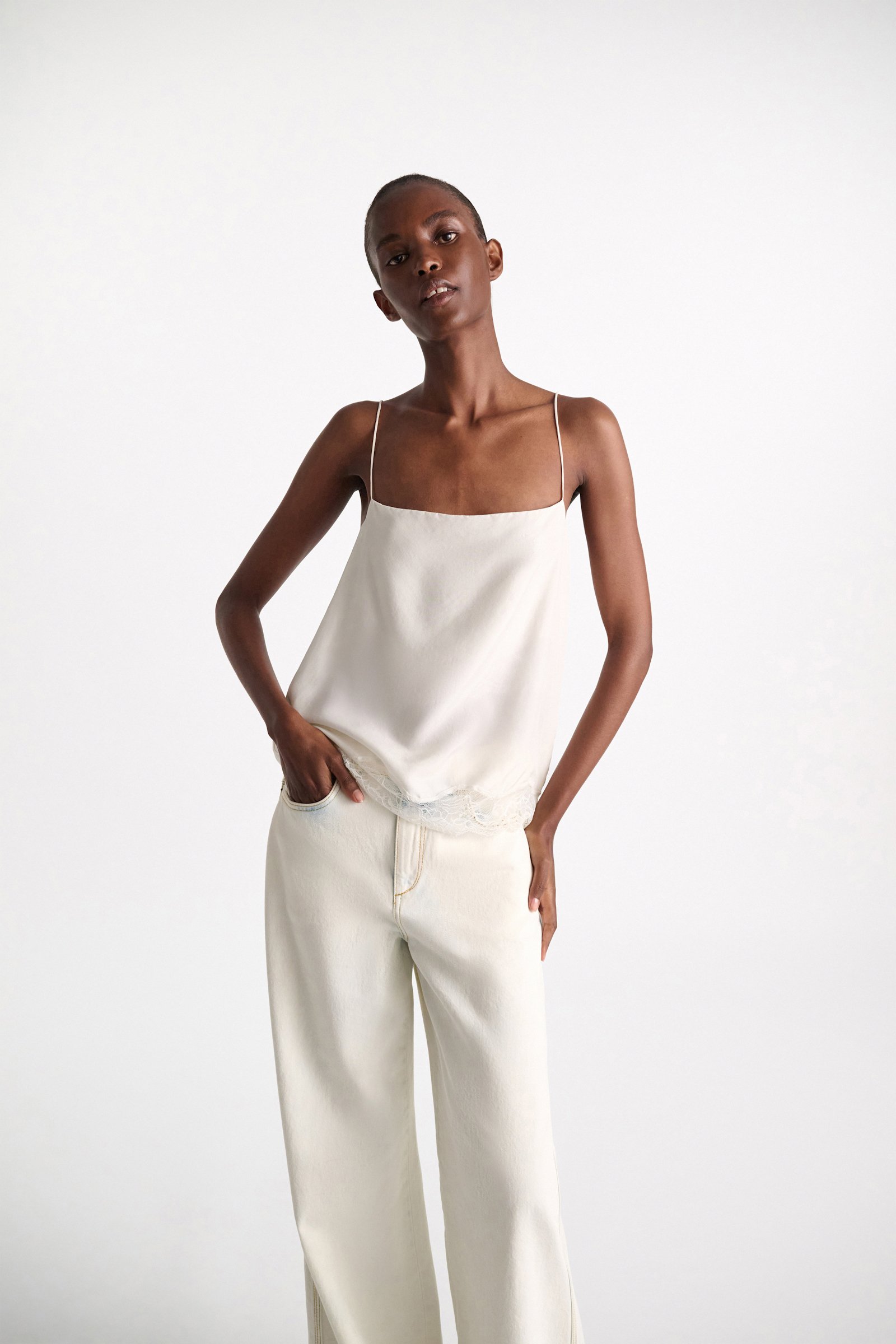 Dorothee Schumacher Double layer lingerie-style camisole in Habotai silk camellia white