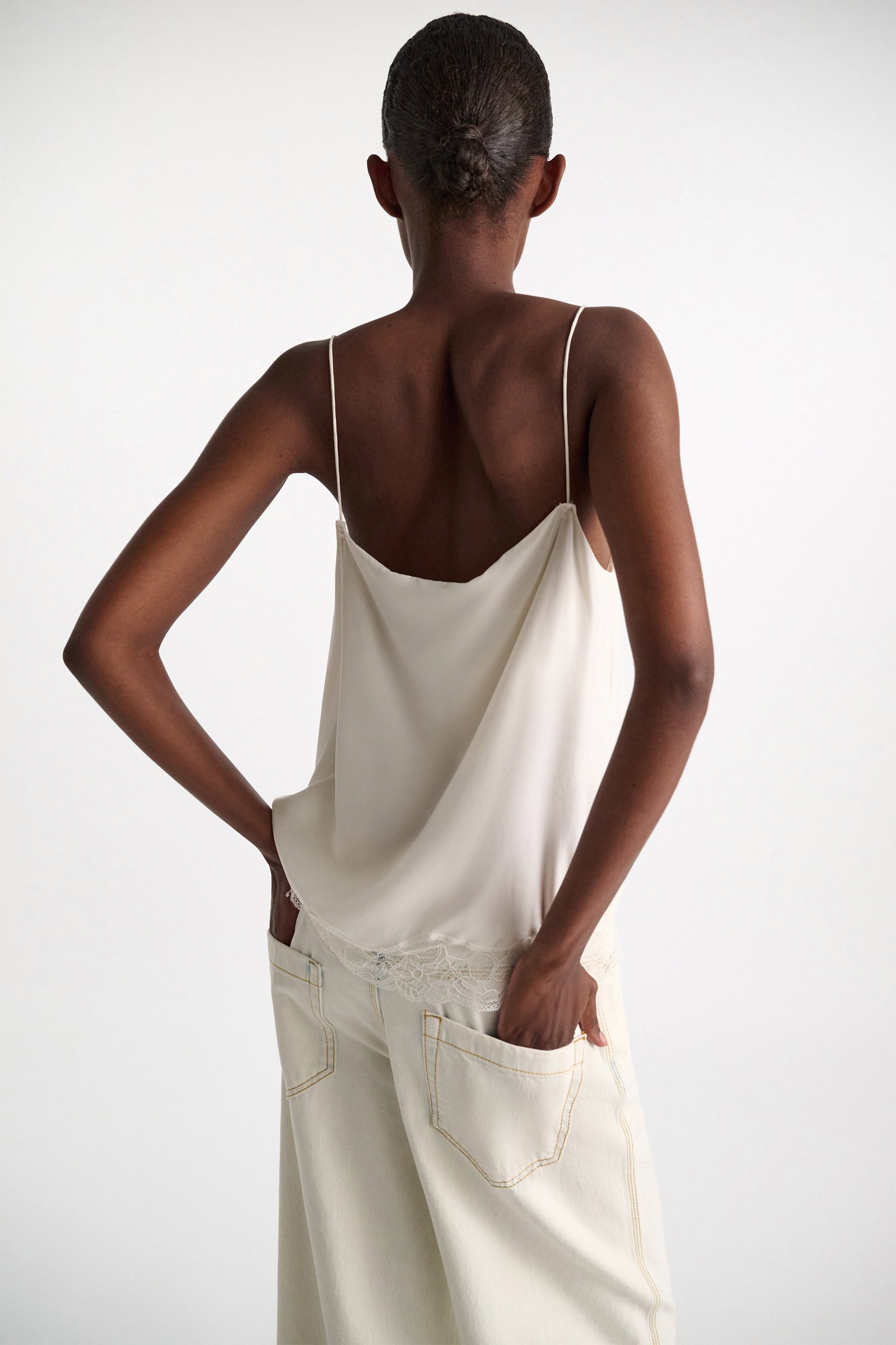 Dorothee Schumacher Double layer lingerie-style camisole in Habotai silk camellia white