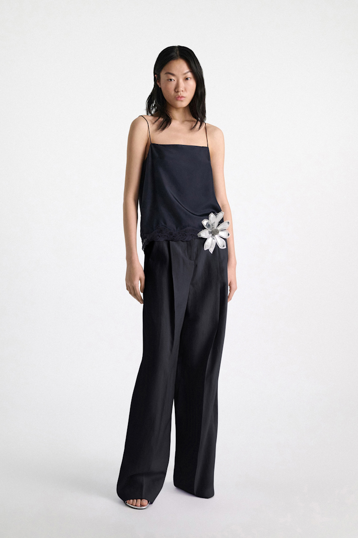 Dorothee Schumacher Double layer lingerie-style camisole in Habotai silk dark navy