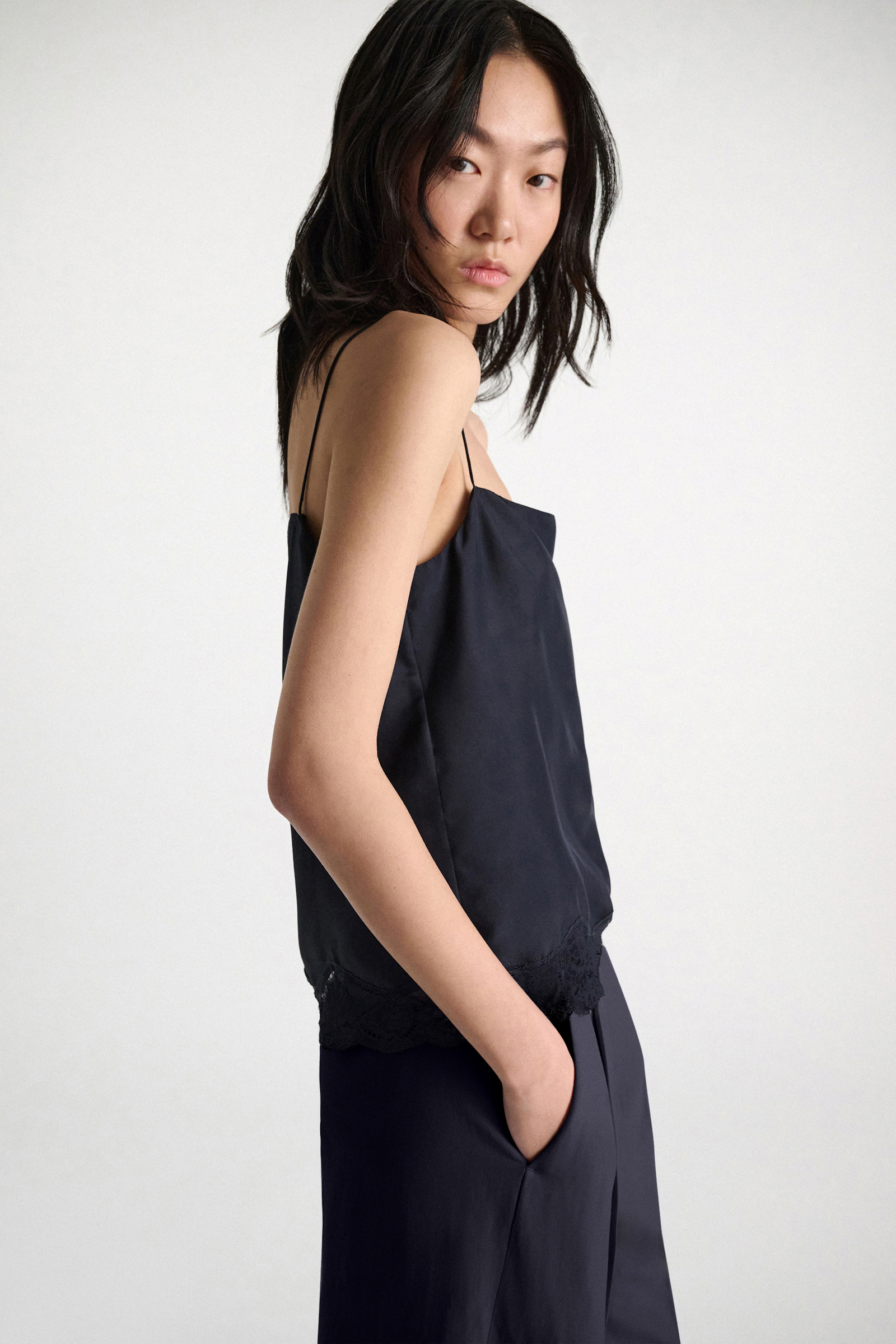 Dorothee Schumacher Double layer lingerie-style camisole in Habotai silk dark navy
