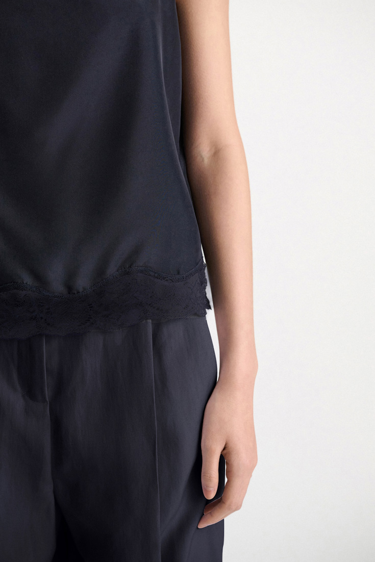 Dorothee Schumacher Double layer lingerie-style camisole in Habotai silk dark navy