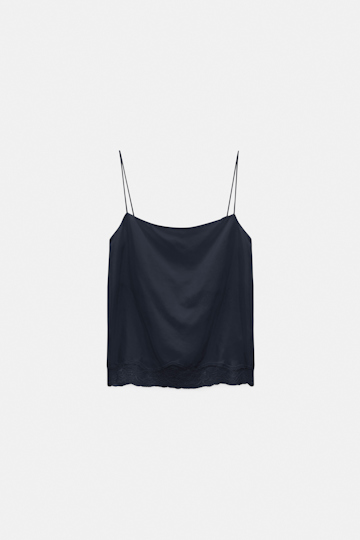 Dorothee Schumacher Double layer lingerie-style camisole in Habotai silk dark navy