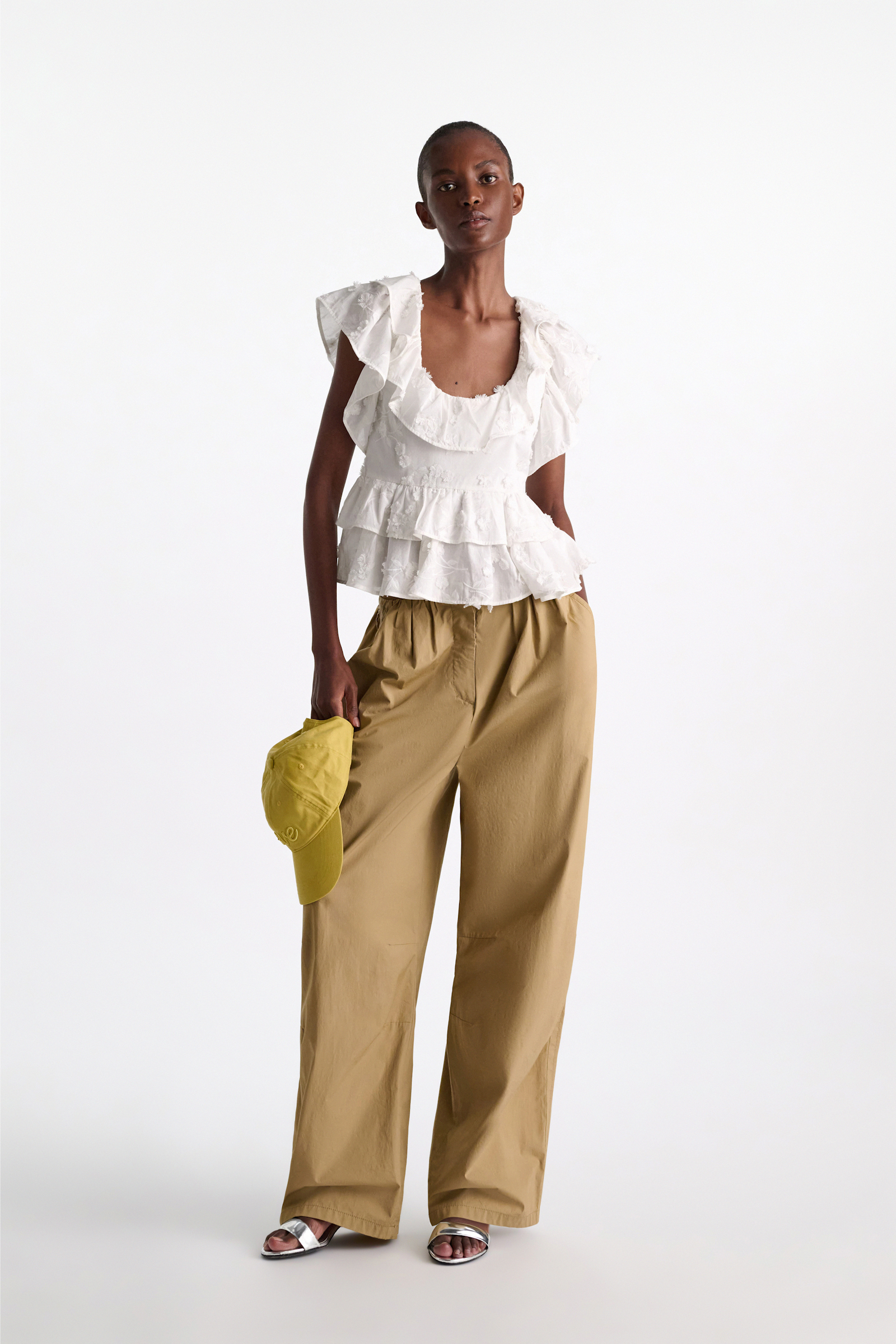 Dorothee Schumacher Top mit Volants aus Baumwoll-Fil-Coupé camellia white