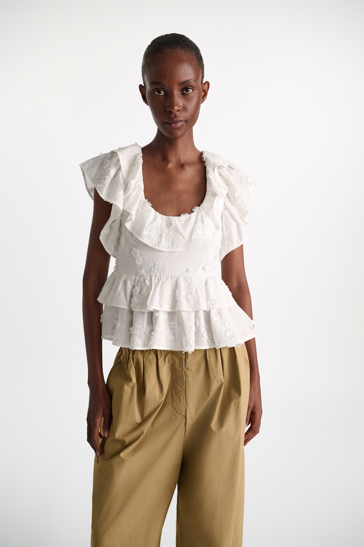 Dorothee Schumacher Top mit Volants aus Baumwoll-Fil-Coupé camellia white