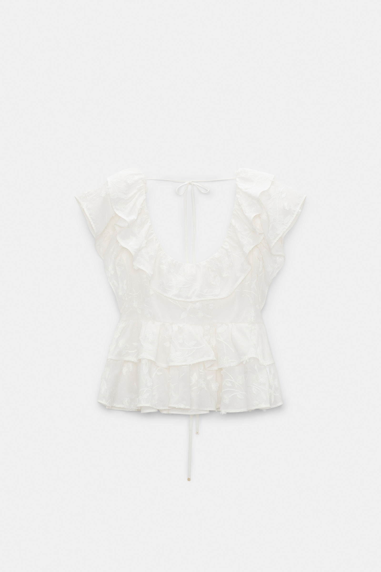 Dorothee Schumacher Top mit Volants aus Baumwoll-Fil-Coupé camellia white
