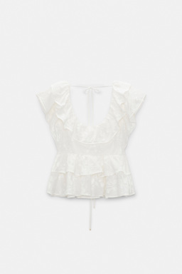 Dorothee Schumacher Top mit Volants aus Baumwoll-Fil-Coupé camellia white