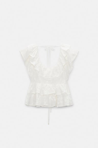 Dorothee Schumacher Top mit Volants aus Baumwoll-Fil-Coupé camellia white
